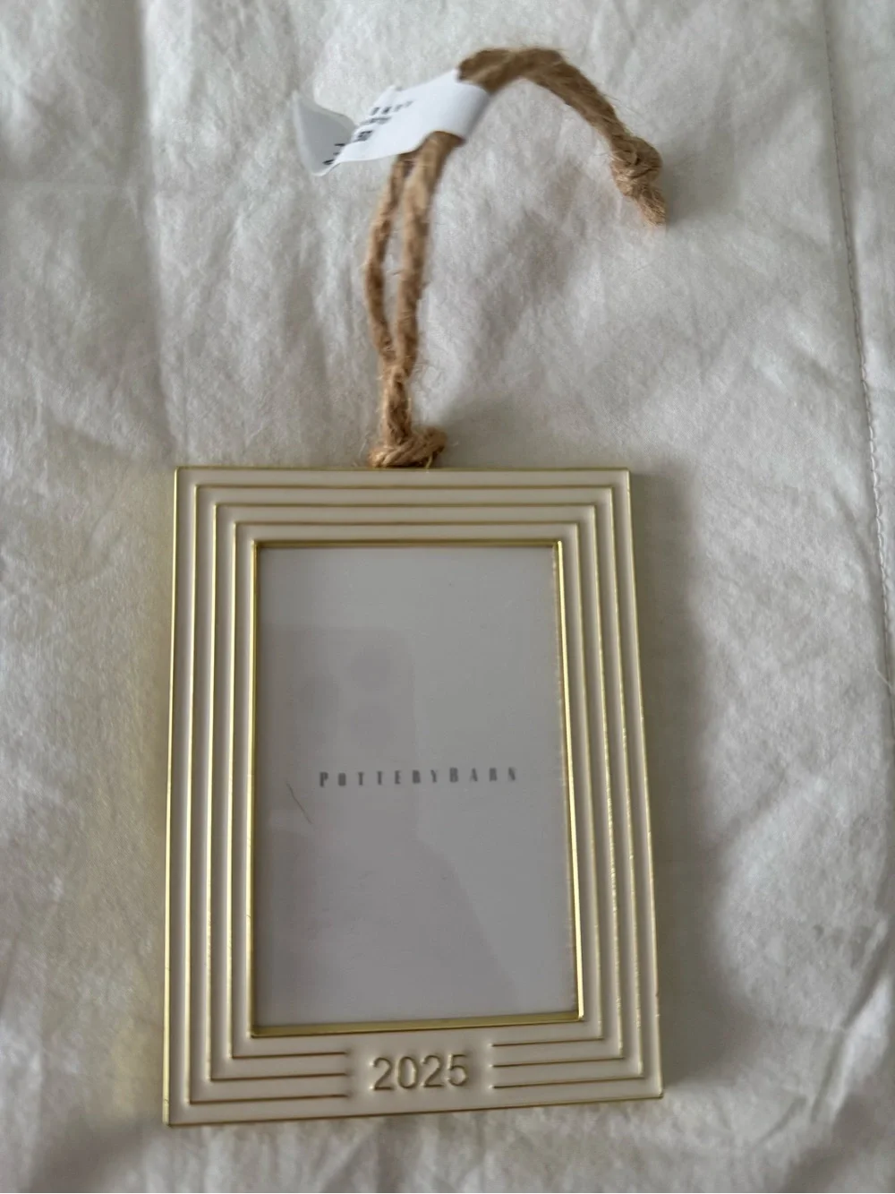 NWT Pottery Barn 2025 Dated Enamel Frame Rectangle Ornament Cream/Gold